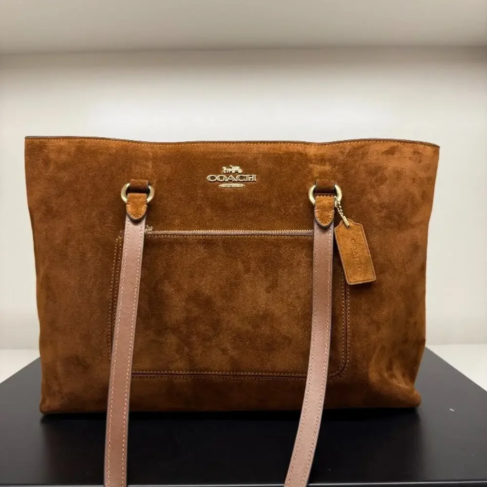 NEW‼️Coach Station Tote Bag CEW20 suede/Gold/Warm Brown